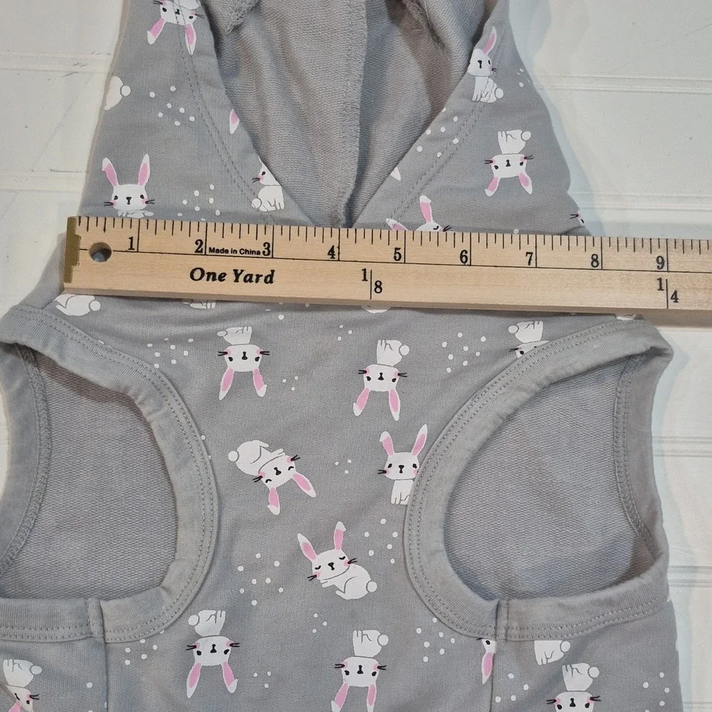 Large‎ Gray Bunny Print Dog Costume Hoodie Bunny Ears Leash Hole Cotton